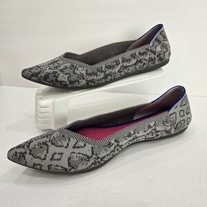 ROTHY'S The Point Gray Snake Print Pointy Toe Flats Shoes Women’s Size 11.5